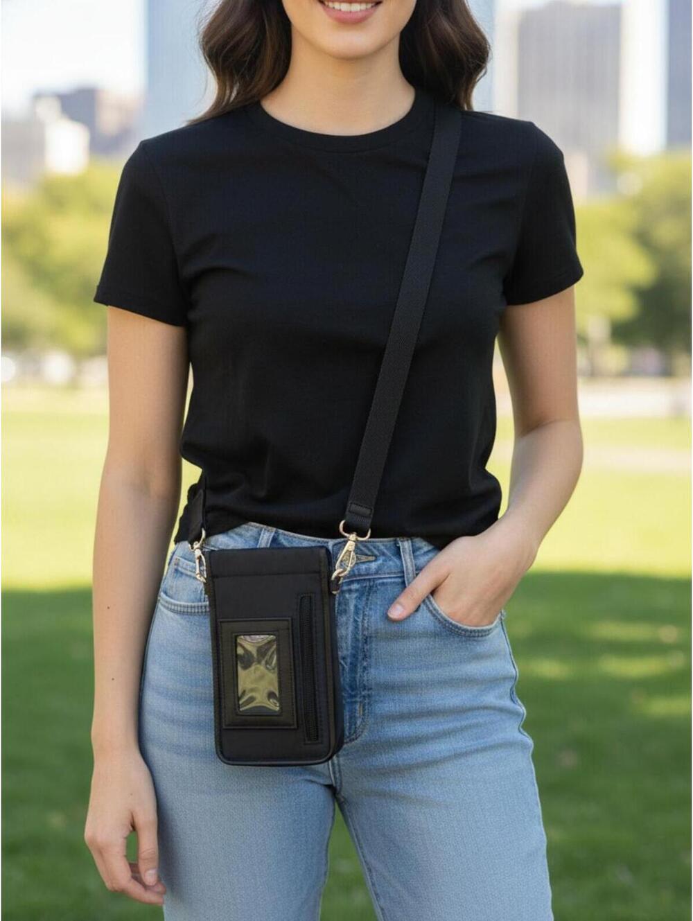 New with Tags Black Travel Hands Free Crossbody Purse with Multiple Slip Pockets